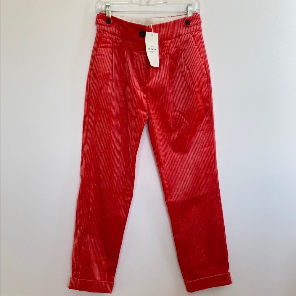 Sezane Pantalon Mitchell Corduroy Orange Straight Pleated Pants
